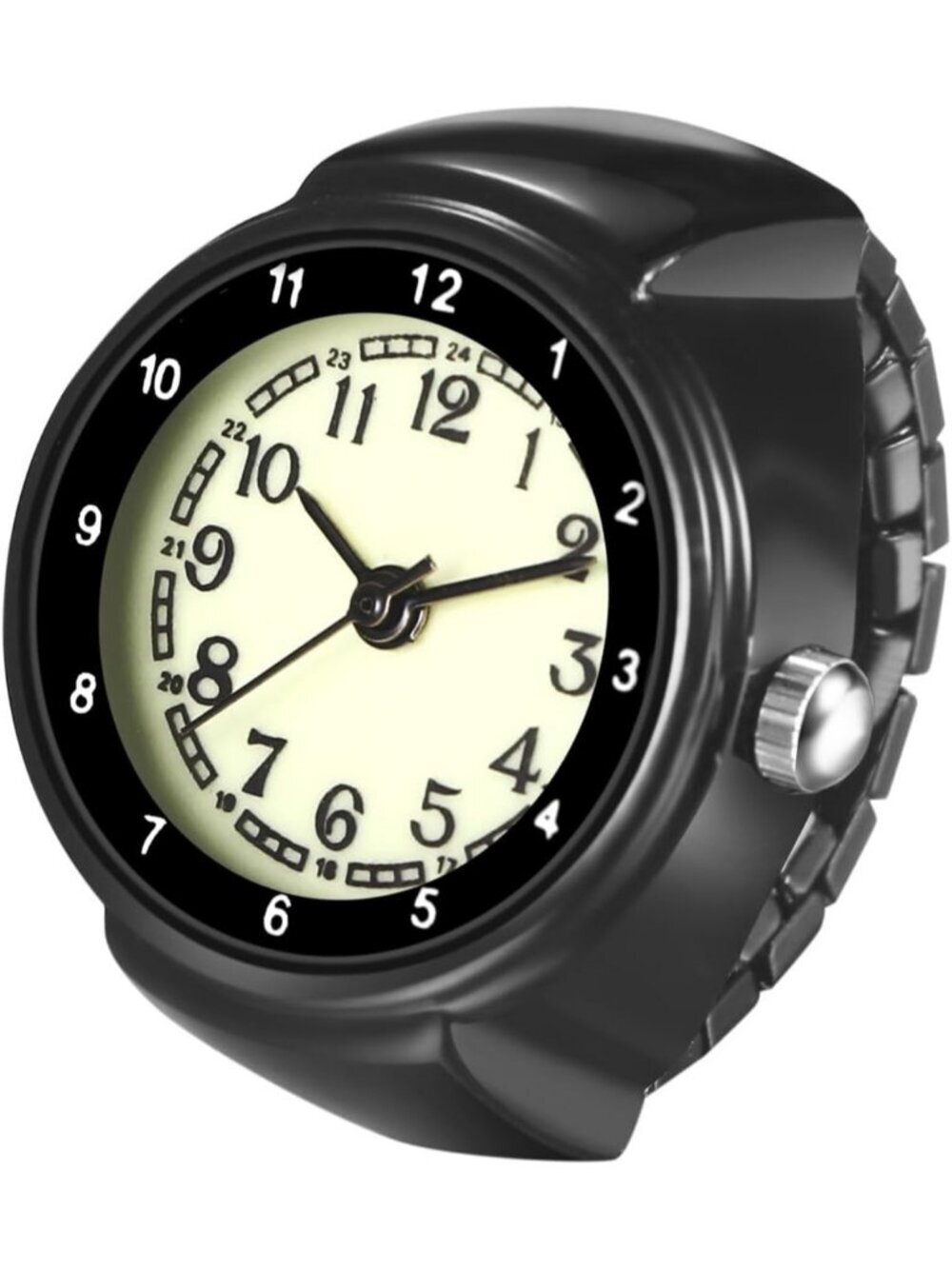 Unisex Black Analog Quartz Stretchy Strap Elastic Arabic Dial Finger Ring Watch